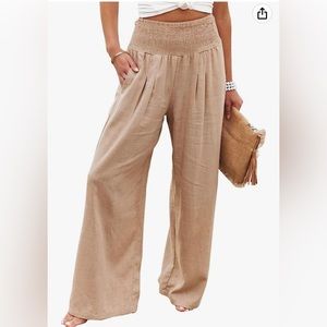 Linen Elastic High Waist, Wide Leg Pants